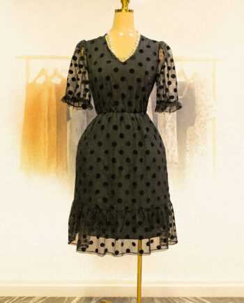 Black polka dot mesh dress - Size 18