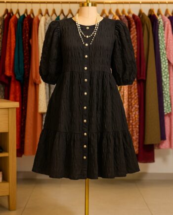 Black button-front A-line dress - Size 10/12
