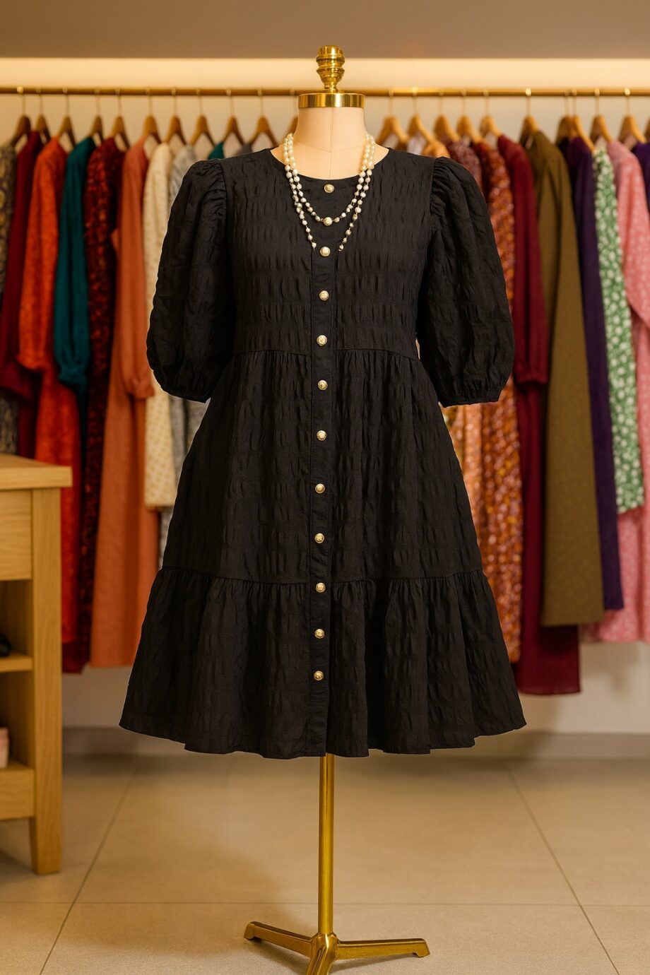 Black button-front A-line dress - Size 10/12