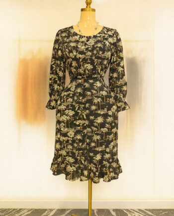 Printed long-sleeve midi dress - Size 12/14