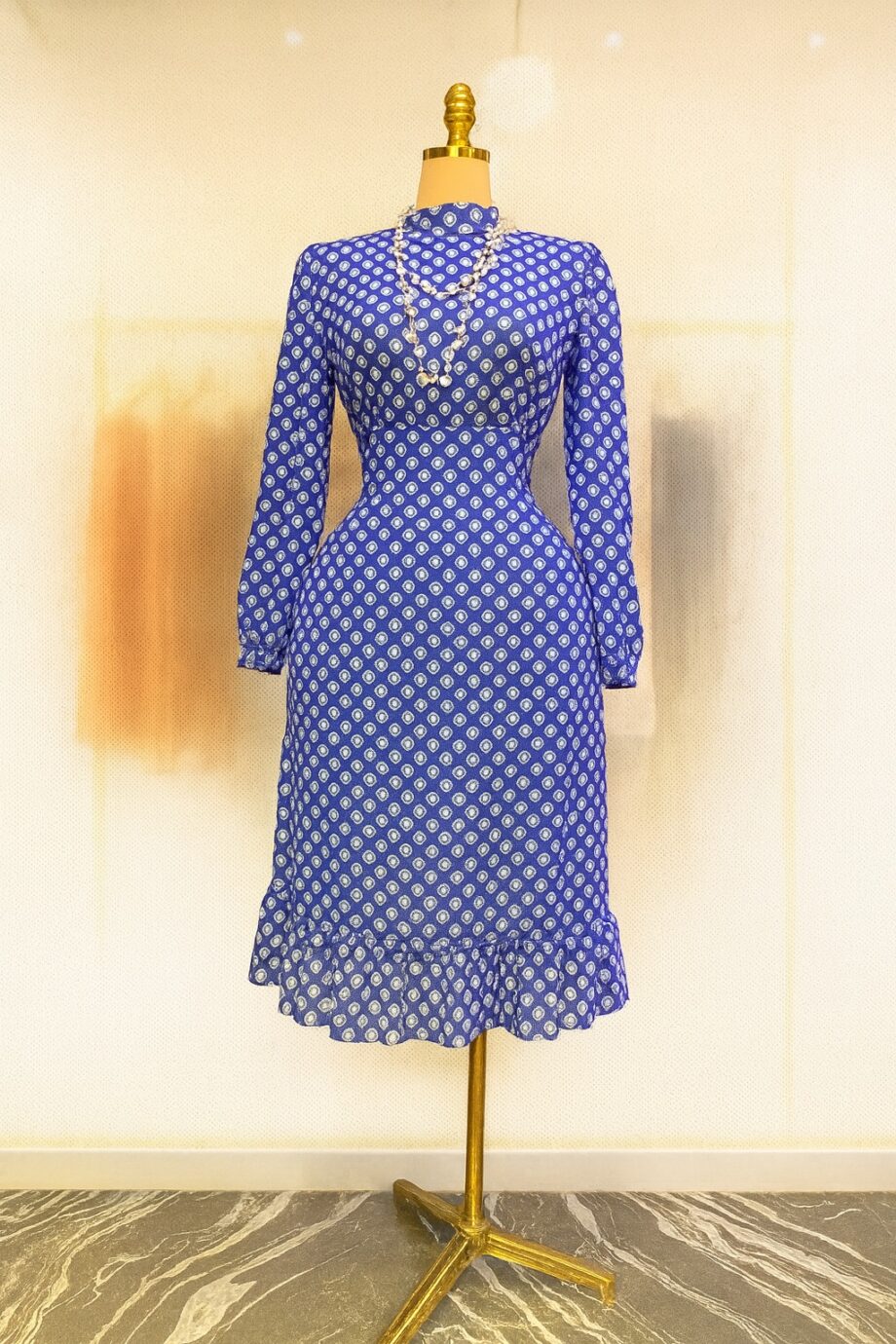 Blue patterned midi dress - Size 12