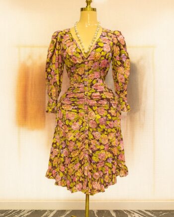 Long-sleeve floral print ruched midi dress - Size 14