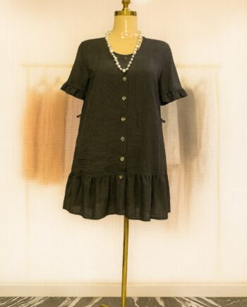Black short-sleeve button-down mini dress - Size 14