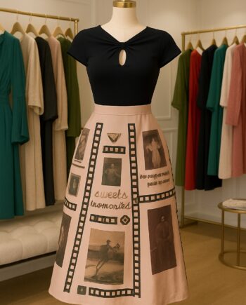 Blush Filmstrip Collage A-Line Midi Skirt - Size 10