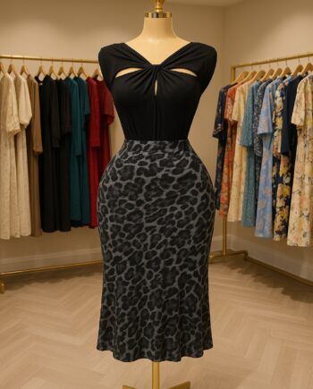 Charcoal Leopard Mermaid Midi Skirt - Size 12