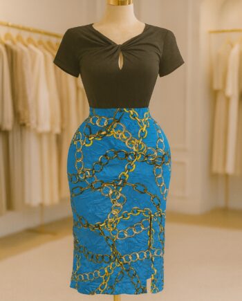 Cobalt Chain-Link Pencil Skirt  - Size 12