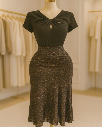 Brown Leopard Print Mermaid Midi Skirt - Size 12