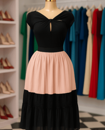 Blush & Black Tiered Midi Skirt - Size 12
