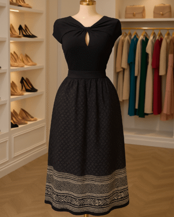 Black Border Jacquard A-Line Midi Skirt - Size 12