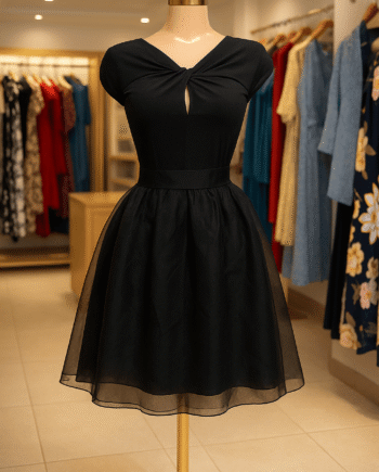 Black Organza A-Line Midi Skirt - Size 12