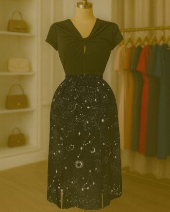 Black Constellation Print Midi Skirt - Size 12/14