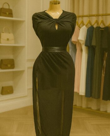 Black Sheer Chiffon Side-Slit Midi Skirt - Size 14