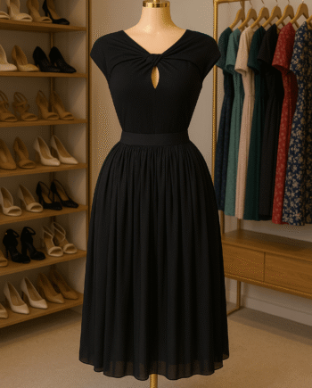 Black Chiffon Midi Skirt - Size 14