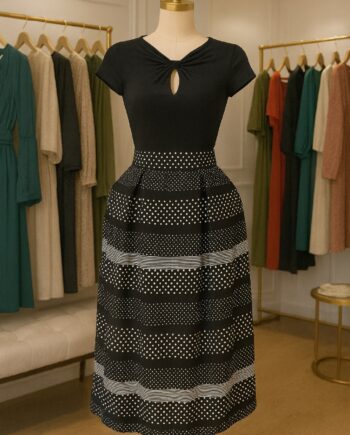 Polka-Dot Stripe A-Line Midi Skirt - Size 18