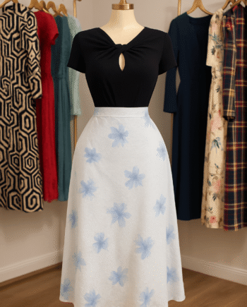 Sky Blue Floral A-Line Midi Skirt - Size 18/20