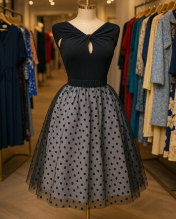 Grey Polka Dot Tulle Midi Skirt - Size 18/20