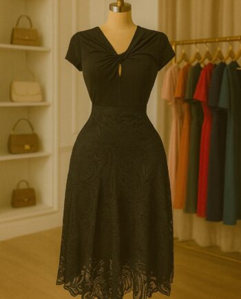 Noir Lace A-Line Midi Skirt - Size 22