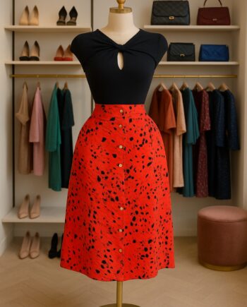 Crimson Speckle Button A-Line Skirt - Size 22