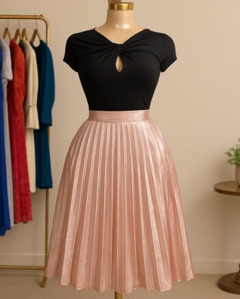 Rose Gold Metallic Pleated Midi Skirt - Size 6