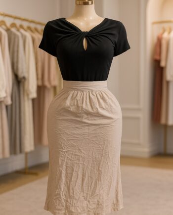 Beige Crinkle Pencil Midi Skirt - Size 6