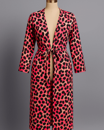 Leopard-print kimono duster (tie-front) - Size 10/12