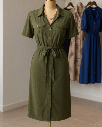 Olive-green belted utility shirt dress - Size 14