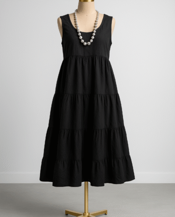Black sleeveless tiered midi sundress - Size 14