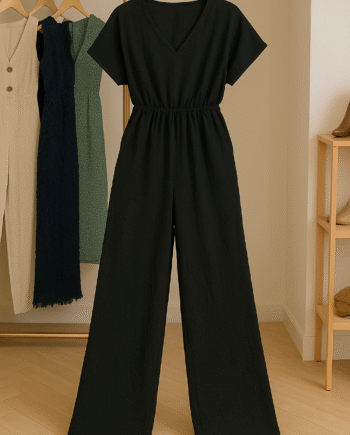 Short-sleeve V-neck wide-leg jumpsuit - Size 14