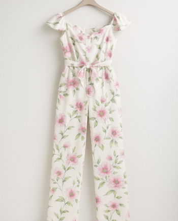 White floral off-shoulder wide-leg jumpsuit - Size 14