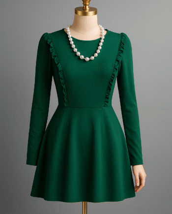 Emerald green ruffle-trim fit-and-flare (skater) dress - Size 14