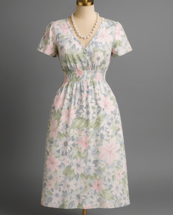 Short-sleeve floral smocked-waist midi dress - Size 14