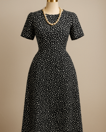 Black ditsy-floral fit-and-flare midi dress - Size 16