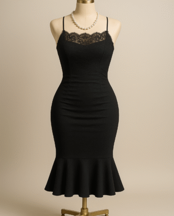 Lace-trim mermaid-hem bodycon midi dress - Size 16