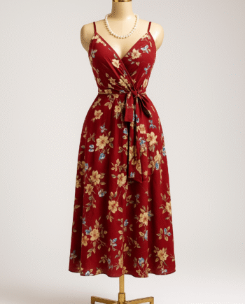 Burgundy floral wrap midi dress - Size 16