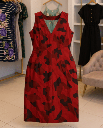 Red & black abstract camo V-neck sheath dress - Size 6