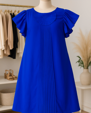Royal blue flutter-sleeve pleated A-line shift dress - Size 8